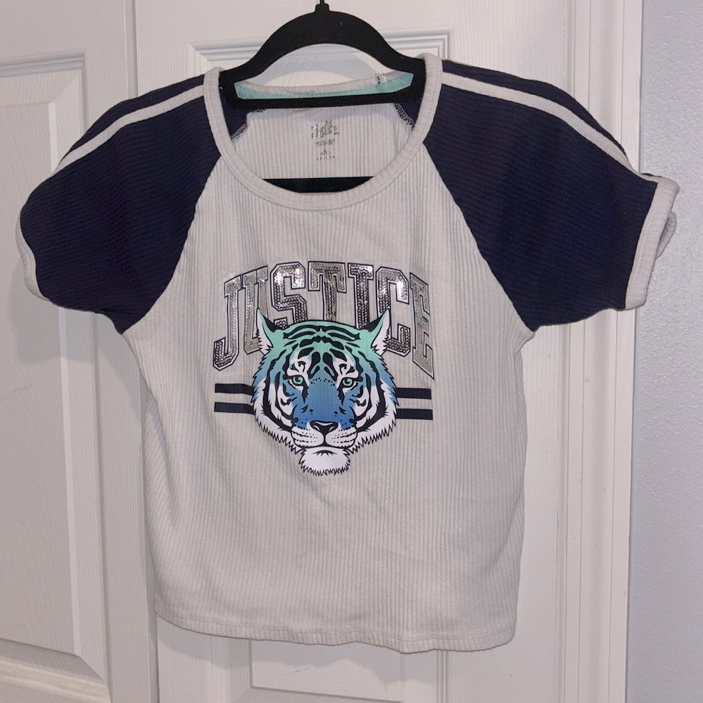 Justice White and Blue Short Sleeve Tee